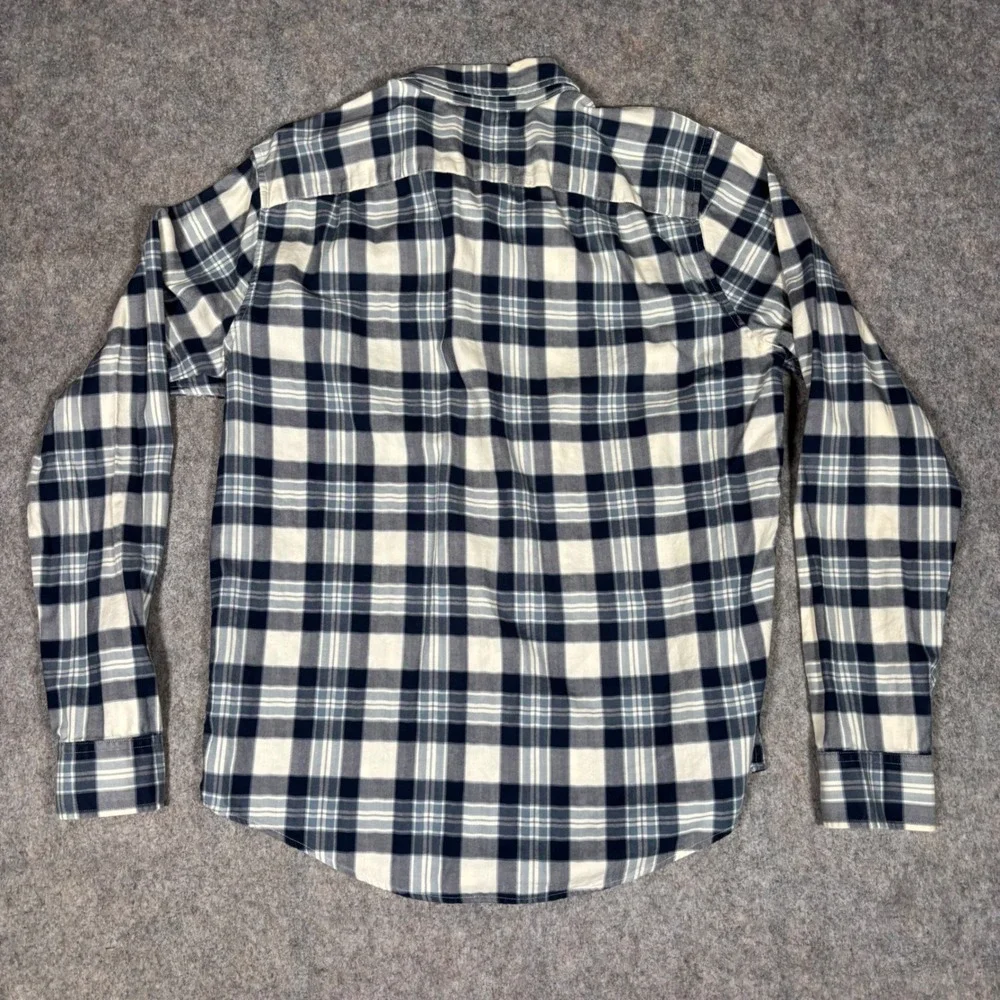Abercrombie & Fitch Muscle Fit Flannel Mens L Blue White Plaid Button Down Twill